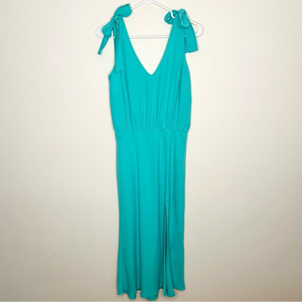 Amanda Uprichard Tie Shoulder Teal Midi Dress